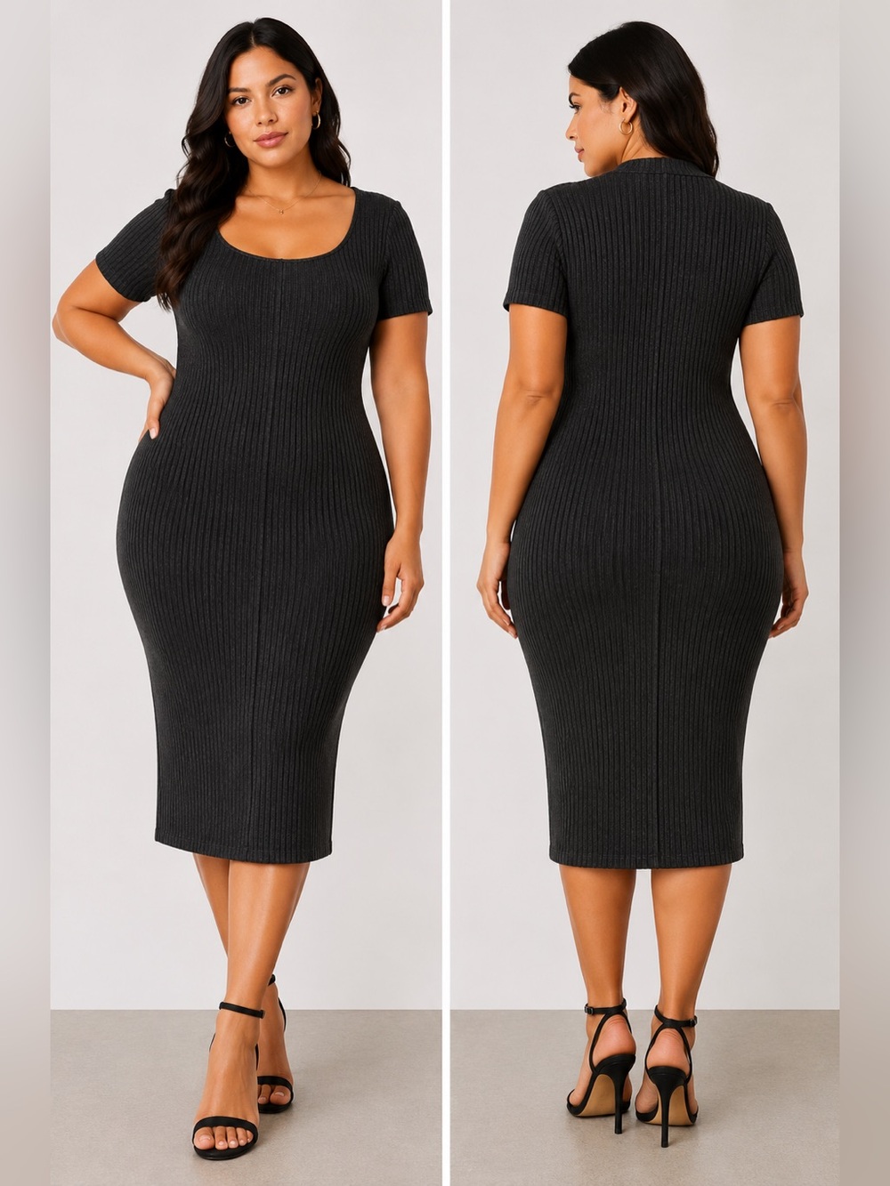 FOREVER 21+ RIBBED KNIT SHORT SLEEVE DRESS - BLACK SIZE 3X (NEW WITH TAGS) A18